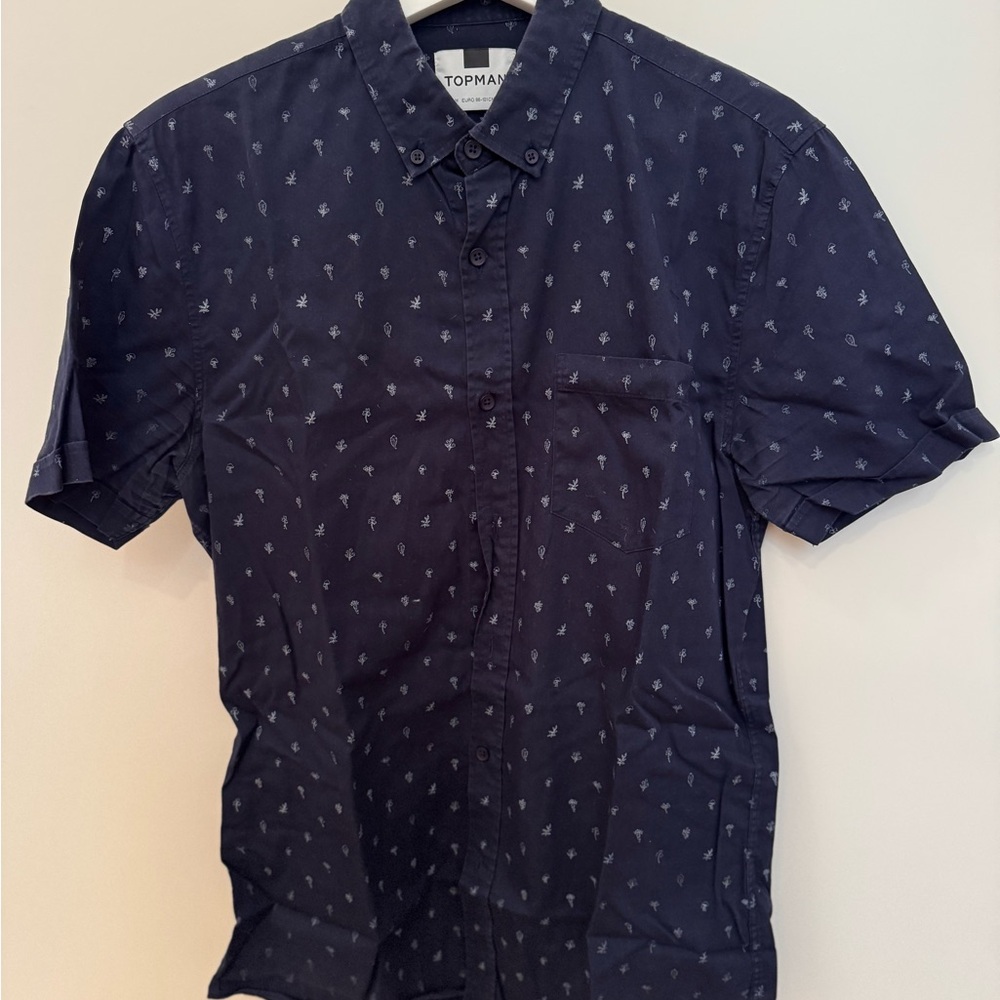 Topman Blue Casual Button Down Shirt with Pattern